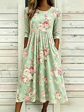 Χαμηλού Κόστους Casual Floral Φορέματα-Πάσχα Γυναικεία Μίντι φόρεμα Φόρεμα ριχτό Διακοπές Καθημερινό Μπόχο Καθημερινά Καλοκαιρινό φόρεμα Ανοιξιάτικο φόρεμα Κανονικό Φλοράλ Γραφική Κοντομάνικο Στρογγυλή Ψηλή Λαιμόκοψη
