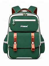cheap Kids &amp; Teen Backpacks-Kids School Backpack, Waterproof Polyester Large Capacity Bookbag with Multiple Compartments, Adjustable Straps, Breathable Back Panel, Reflective Safety, Green Beige for Boys and Girls Back to School
