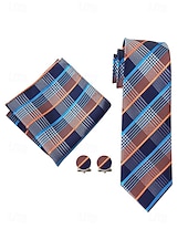 preiswerte Hochzeit ACC-Krawatten-, Einstecktuch- und Manschettenknopfset für Herren, mehrfarbig gemustertes Polyester-Krawattenset für Hochzeiten, Business-Anlässe, formelle Anlässe und Abendgarderobe