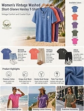  SoftFade™ Women's Vintage 100% Cotton Henley Shirt - Soft Washed Short Sleeve Basic Tops