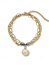 preiswerte Damenarmband-Damen-Doppelarmband im Boho-Stil mit mehreren Lagen Perlen, Naturstein &amp;Charm-Armband aus Titanstahl für Damen, Sommer-Schmuckstück mit mehreren Anhängern – perfekt für Urlaub, Alltag und als Geschenk