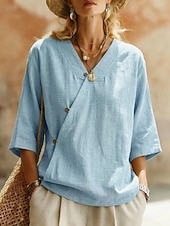 economico Bluse Semplici-Per donna Camicia Blusa Patchwork Tinta unica Elegante Casual Mezza Manica Scollo a V Top Regolari Casuale Quotidiano Blu Blu chiaro Rouge Bianco Verde chiaro Estate Primavera