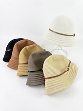 abordables Sombreros de mujer-Sombrero de sol de poliéster tejido para mujer, estilo cloche multicolor con ala larga en la parte delantera y corta en la trasera. Sombrero ligero ideal para vacaciones de verano, playa, viajes,