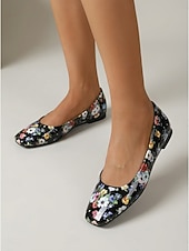 economico Ballerine da donna-Per donna Quotidiano Floreale / Fiore Tacco basso Punta quadrata Moda Finta Pelle Mocassino Nero Rosso Verde