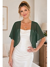cheap Wedding Guest Wraps-Women's Wrap Shrug Mother's Wraps Bridal's Wraps Wedding Guest 's Wraps Elegant Ladies Formal Style Short Sleeve Chiffon Wedding Wraps With Pure Color For Daily Spring &amp; Summer