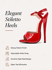 cheap Heeled Sandals-Women's Patent Leather Platform Stiletto Sandals, Open Toe Ankle Strap High Heels for Club, Party &amp; Dancewear