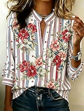  Giorno dell'Indipendenza Americana Per donna Camicia Grafico Bandiera Vintage Elegante Manica Lunga Collo a V Top Regolari Casuale Quotidiano Ferie Blu Bianco Rosso Estate Primavera