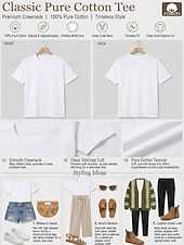cheap Plain tee-Women's T Shirt Summer Tops Cotton Shirt Tee Top Solid Color Fashion Stylish Basic Short Sleeve Crew Neck Round Neck Regular Tops Casual Daily Beach Blue Khaki Indigo Green with beige Black Summer
