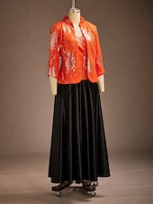 cheap Women's Blouse Suits-Women's Sequin Tops Twinset Sequins Feather Elegant 3/4 Length Sleeve Mandarin Collar Regular Tops Wedding Guest Orange Spring Fall