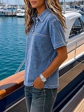  softfade™ maglietta henley da donna 100% cotone lavaggio acido polo vintage maglietta vintage a maniche corte colletto casual spiaggia blu viola verde