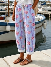  Per donna Chinos Vacanza Vintage Casual Lunghezza intera Vita media Floreale Grafico Coulisse Patchwork Tasca Comodità Morbido All'aperto Inelastico Casuale Quotidiano Vacanza Blu Viola Estate