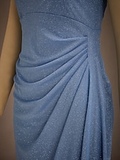  Pentru femei Rochie Maxi Rochie din Tul Elegant Serată Nuntă Invitat la nunta Bufantă Strălucire Culoare solidă Fără manșon Cu Bretele umăr rece Albastru Prăfuit
