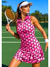 halpa Naisten mekko-Naisten Geometrinen Tennismekko Urheilumekko Tennispoolomekko Hihaton Neljänneksen postinumero Elastinen Hikeä siirtävä Hengittävä Lentopallo Tennis Golf Kaulus Sänkyjen avaus Hameet Pinkki Tumma