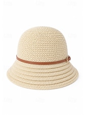 abordables Sombreros de mujer-Sombrero de sol de poliéster tejido para mujer, estilo cloche multicolor con ala larga en la parte delantera y corta en la trasera. Sombrero ligero ideal para vacaciones de verano, playa, viajes,