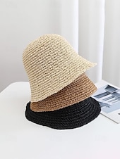 abordables Chapeaux pour femmes-Bob bohème en paille pour femme, chapeau de soleil d'été tissé, casquette de pêcheur légère de plage disponible en plusieurs couleurs, chapeau de voyage pour les vacances