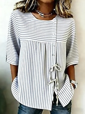 economico Bluse a righe e geometriche-Per donna Camicia Camicia Boho Camicia casual Coulisse Ombre Grafico Geometrico Elegante Bohemien Attivo Mezza Manica Girocollo Top Regolari Casuale Quotidiano Lavoro Bianco Bianco + rosa Beige