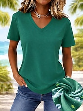  Dam T-shirt Bomullskjorta T-tröja Ensfärgat Mode Stylish Grundläggande Kortärmad V-hals Vanliga toppar Ledigt Dagligen Utekväll Vit Marinblå Grön Sommar Vår