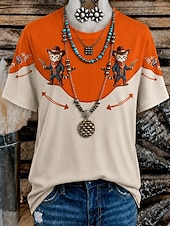  γυναικείο μπλουζάκι western boho με εκτύπωση φλοράλ γραφικό γεωμετρικό vintage κομψό casual κοντομάνικο στρογγυλή λαιμόκοψη μακριές μπλούζες casual καθημερινό Σαββατοκύριακο μπλε μαύρο κόκκινο