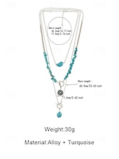 abordables Collar de mujer-Conjunto de collar de turquesa en capas para mujer, joyería boho de piedra natural con cadena de aleación de plata, regalo de moda de verano para mujeres maduras, playa, resort, fiesta en el jardín,