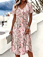 economico Arte &amp; Design Abiti-Per donna Abito Midi Abito a trapezio Casual All'aperto Spiaggia Feste Vestibilità regolare Ombre Floreale Grafico Manica Corta Scollo a V Blu Rosa Viola chiaro Verde Estate Primavera Autunno Inverno