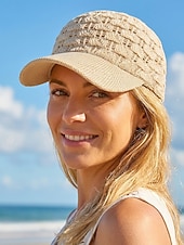 baratos Chapéus Femininos-Boné de beisebol feminino de crochê, chapéu de verão respirável em malha de poliéster, boné de renda ajustável, chapéu leve com proteção solar para viagens, caminhadas, jardinagem e uso casual ao ar