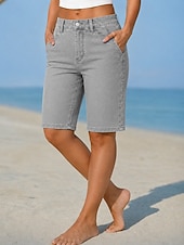 preiswerte Jeans-Damen Jeans Jeansstoff Shorts Burmuda Shorts Mode Knielang Hohe Taille Klassisch Komfort Urlaub Formell Hellblau Grau Sommer Frühling Normale Passform
