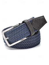 cheap Men's Belts-Men's Elastic Braided Stretch Belt, Woven Polyester Golf Belt, Big &amp; Tall Casual Waist Belt with Flexible Fit, Summer Business Casual Travel Belt, Multiple Colors Extended Sizes