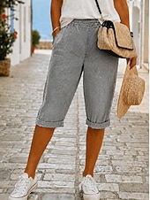  Per donna Jeans Pantaloni capri Pantaloncini Burmuda Moda Lunghezza al polpaccio Vita Alta Semplice Classico Comodità Elasticizzato Casuale Quotidiano Vacanza Nero Grigio Estate Primavera