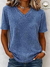 economico T-shirt semplice-T-shirt da donna softfade™ 100% cotone - maglietta vintage di qualità a maniche corte con scollo a V