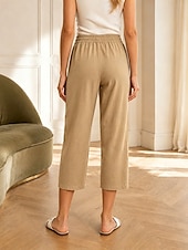 preiswerte Unterteile-Damen Caprihose Hose aus Baumwollleinen Chinos Sommershorts Urlaub Basic Lässig Knöchellang Hohe Taille Einfach Tasche Elastischer Bund Bequem Weich Dehnbar Täglich Outdoor Straße Marineblau Khaki