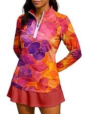 cheap Women's Shirt-Women's Abstract Sport Shirt Tennis Shirt Tennis Top Long Sleeve Zipper Floral Quarter Zip UPF50+ UV Resistant High Elasticity Moisture Wicking Breathable Volleyball Tennis Golf High Neck Zip Collar