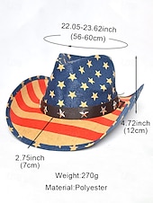  Patriotischer Western-Cowboyhut für Herren, Strohhut aus Polyester mit USA-Flagge und verstellbarem Kinnband, weiß-khakifarbener Sommerhut für Rodeo-Feiern am 4. Juli, dem amerikanischen