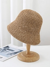 abordables Chapeaux pour femmes-Bob bohème en paille pour femme, chapeau de soleil d'été tissé, casquette de pêcheur légère de plage disponible en plusieurs couleurs, chapeau de voyage pour les vacances