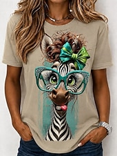 economico Maglietta Animali-Per donna Maglietta Blocco di colore Stampato Grafico Animale Mucca Vintage Elegante Classico Manica Corta Girocollo Top lunghi Casuale Quotidiano Blu Bianco Cachi Beige Estate Primavera