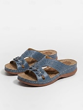 baratos Slide Sandals-Women's Floral Slide Sandals with Massage Dot Arch Support Insole - Perforated Hollow Breathable Comfort Slides with 3D Flower Metal Stud Decor for Daily Walks, Household Chores &amp; Summer Wear