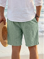cheap Holiday-Men's Summer Shorts Beach Shorts Casual Shorts Drawstring Elastic Waist Solid Color Textured Comfort Breathable Above Knee Casual Daily Outdoor Fashion Retro Vintage Blue Khaki Inelastic
