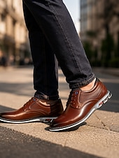 abordables Zapatos Informales con Cordones-Hombre Oxfords Zapatos Derby Zapatos de Paseo Casual Diario Oficina y carrera Cuero PU Cómodo Cordones Corteza marrón Negro Primavera Otoño