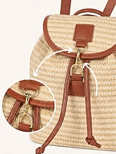 economico Zaini alla moda-Borsa a zaino in paglia da donna borsa di rattan intrecciato boho per vacanze al mare viaggi estivi e abbigliamento quotidiano in vacanza