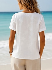  Women's T Shirt Embroidered Floral Graphic Plants Fashion Short Sleeve Crew Neck Long Tops Casual Beach White Summer Spring