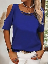 economico T-shirt semplice-Per donna Maglietta Semplice Elegante Manica Corta Girocollo Top Regolari Casuale Quotidiano Uscire Blu Bianco Cachi Nero Rosa Estate Primavera