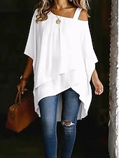 economico T-shirt semplice-Per donna Maglietta Orlo asimmetrico Elegante Casual Manica Corta Manica a pipistrello Monospalla Top lunghi Quotidiano Uscire Abbigliamento da vacanza Bianco Nero Blu marino Azzurro Estate Primavera