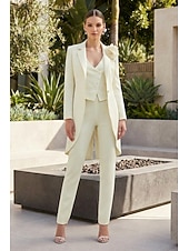 voordelige Damespakken-Dames 3-delige pakken Bruiloft Bruiloft gast Stretch crêpe Elegant Blote rug Lange mouw Tot de enkel Gekerfde revers