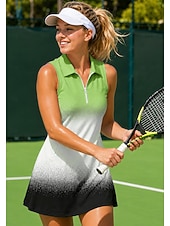 baratos Vestido Feminino-Mulheres Gradiente Vestido de tênis Vestido esportivo Vestido Polo de Tênis Sem Manga Esportivo Quarter Zip Elástico Redutor de Suor Respirável Voleibal Tênis Golfe Aberto para a Lateral Gola Alta