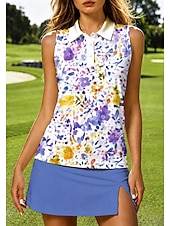 preiswerte Damenbluse-Damen Abstrakt Sporthemd Golf-Poloshirt Tank Top Tennis Shirt Ärmellos Blumen Knöpfe UPF50+ UV-beständig Hohe Elastizität Feuchtigkeitsableitend Atmungsaktiv Volleyball Tennis Golfspiel Kragen