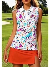 preiswerte Damenbluse-Damen Abstrakt Sporthemd Golf-Poloshirt Tank Top Tennis Shirt Ärmellos Blumen Knöpfe UPF50+ UV-beständig Hohe Elastizität Feuchtigkeitsableitend Atmungsaktiv Volleyball Tennis Golfspiel Kragen