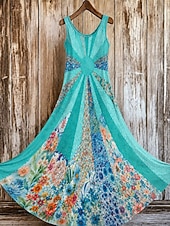  Femmes Robe Midi Robe trapèze Occasionnel Coupe régulière A Ombre Fleuri Graphique Sans manches Col Rond Bleu Rose Claire Orange Été Printemps