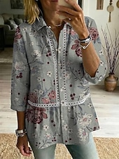 economico Bluse Floreali-Per donna Camicia Top traforato Tunica Camicia casual Traforato Ombre Floreale Grafico Elegante Bohemien Attivo Manica 3/4 Collo ripiegato Top lunghi Matrimonio in Spiaggia Casuale Quotidiano Rosa