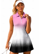 baratos Vestido Feminino-Mulheres Gradiente Vestido de tênis Vestido esportivo Vestido Polo de Tênis Sem Manga Esportivo Quarter Zip Elástico Redutor de Suor Respirável Voleibal Tênis Golfe Aberto para a Lateral Gola Alta