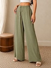 economico gamba larga e vita alta-Per donna Gamba larga Pantaloni casual Elegante Lunghezza intera Vita Alta Semplice Confortevole Inelastico Vacanza Nero Verde militare Verde Estate Primavera Autunno Vestibilità comoda