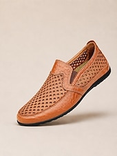 baratos Sapatos Casuais Slip-On-Homens Mocassins e Slip-Ons sapatos feitos à mão Caminhada Casual Ao ar livre Atlético Com Transparência Pele Respirável Confeccionada à Mão Preto Azul Marron Verão Primavera